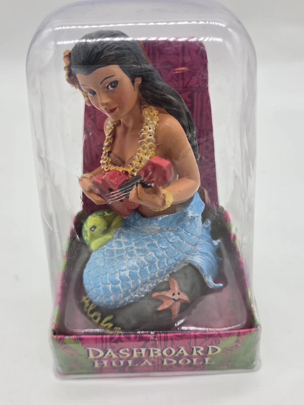 Unbranded Blue-Tail Mermaid Dashboard Doll with Red Ukulele